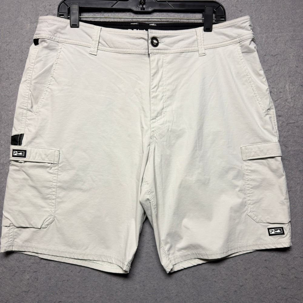 Pelagic High Performance Mens Gray Cargo Fishing Shorts Size 36x8 Stretch Nylon